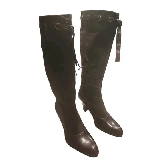Franco Sarto Indie Knee High Boots Women's Size 8M Brown Leather and Suede - Picture 1 of 9